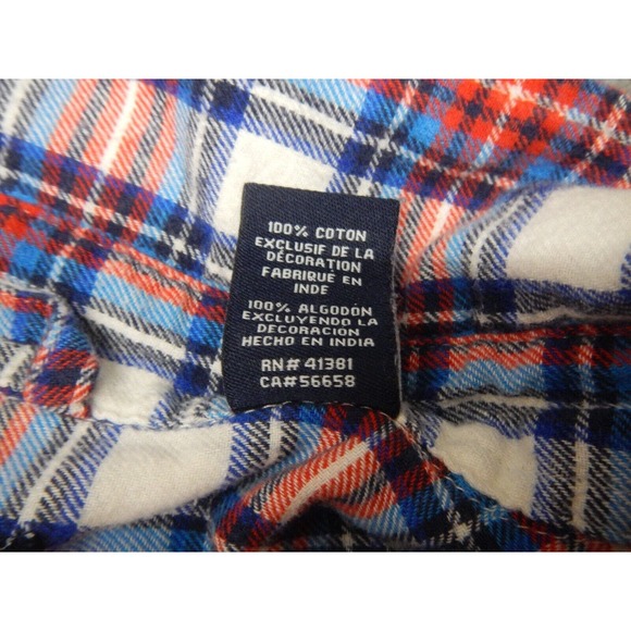 Chaps Brushed Flannel Shirt Men's Size XLT TALL Red White Blue Plaid Button Up - Picture 4 of 8